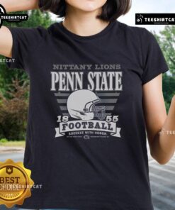 Alt Text: Premium Penn State Nittany Lions Stripe Splash Ladies Tee featuring bold stripes and team logo, perfect for fans.