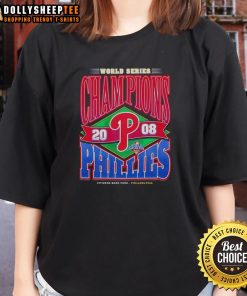 Premium Philadelphia Phillies Baseball World Series Champions 2008 vintage ladies tee featuring team logo and classic design.
