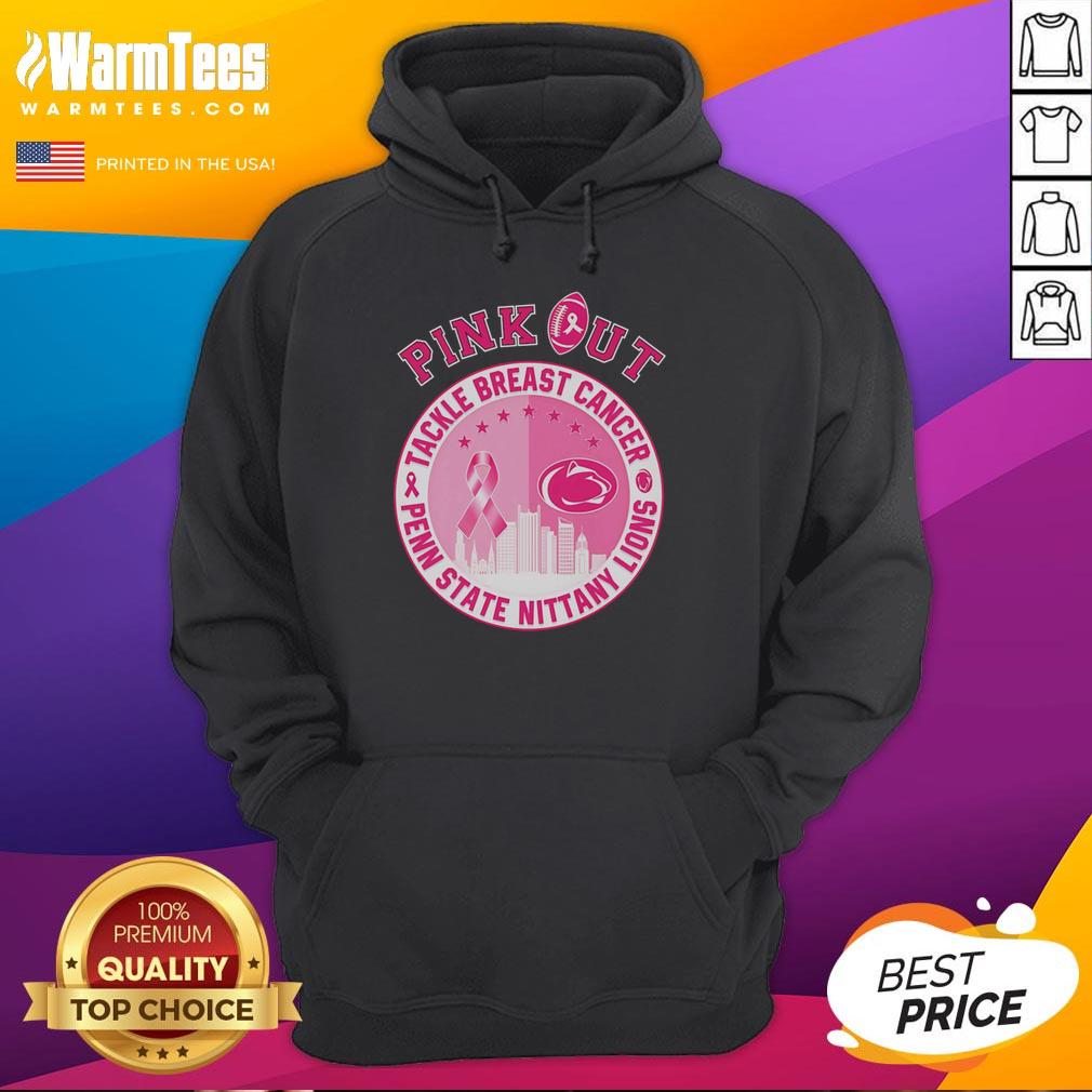 Premium Pink Out Tackle Breast Cancer Penn State Nittany Lions Hoodie Alt Text: Premium pink hoodie supporting breast cancer awareness with Penn State Nittany Lions logo, perfect for fans and advocates.