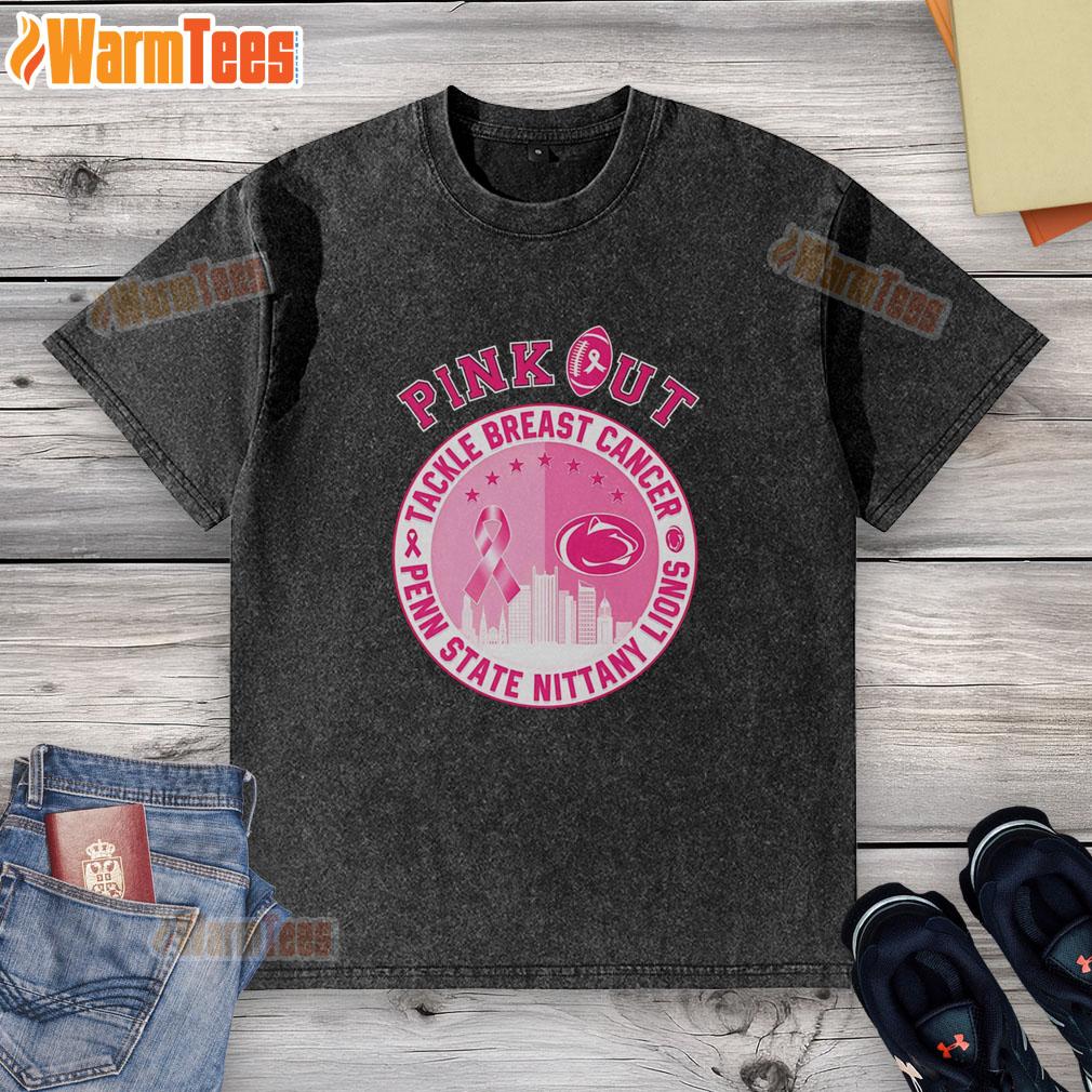 Premium Pink Out Tackle Breast Cancer Penn State Nittany Lions Washed T Shirt Premium pink out tackle breast cancer Penn State Nittany Lions washed t-shirt featuring logo and soft fabric design.