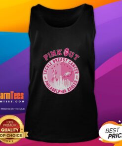 Premium pink tank top featuring Philadelphia Eagles skyline design to support breast cancer awareness.