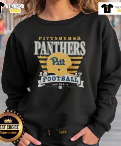 Alt Text: Premium Pittsburgh Panthers Vintage Stripe Splash Sweatshirt featuring bold stripes and team logo for ultimate fan style.