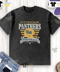Alt Text: Premium Pittsburgh Panthers Vintage Stripe Splash Washed T-Shirt in navy and gold, perfect for game day style.