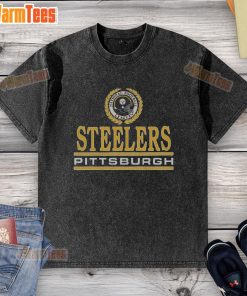Alt Text: Premium Pittsburgh Steelers Crest Washed T-Shirt featuring a vintage design and soft fabric for ultimate comfort.