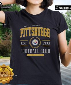 Premium Pittsburgh Steelers Football Club Ladies Tee in black with team logo, perfect for fans and casual wear.