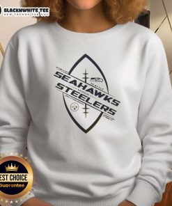 Alt Text: Premium Pittsburgh Steelers vs Seattle Seahawks 2025 gameday sweatshirt featuring team logos and vibrant colors.