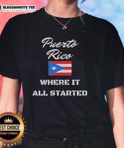 Alt Text: Premium Puerto Rico Where It All Started Flag Ladies Tee showcasing vibrant design and comfortable fit for women.