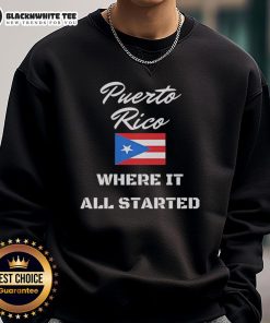 Premium Puerto Rico Where It All Started flag sweatshirt featuring vibrant colors and a stylish design for casual wear.