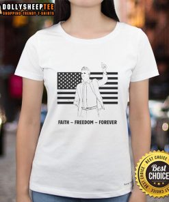 Premium R.I.P. Charlie Kirk Freedom Is Not Free flag ladies tee featuring a stylish design for patriotic women.