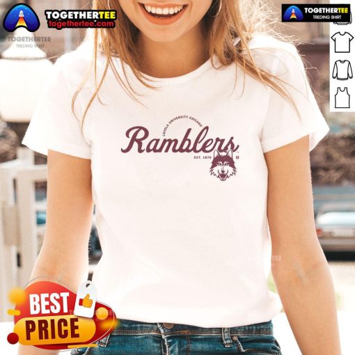 Premium Ramblers Script Logo on a stylish ladies tee, showcasing a trendy design for casual wear.