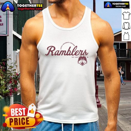 Stylish Premium Ramblers Script Logo Tank Top in a casual setting, perfect for summer outfits and outdoor activities.