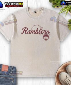Premium Ramblers Script Logo on a washed t-shirt, showcasing a stylish and comfortable casual wear option.