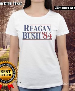 Premium Reagan Bush '84 Ladies Tee featuring vintage graphic design in soft cotton, perfect for political memorabilia lovers.