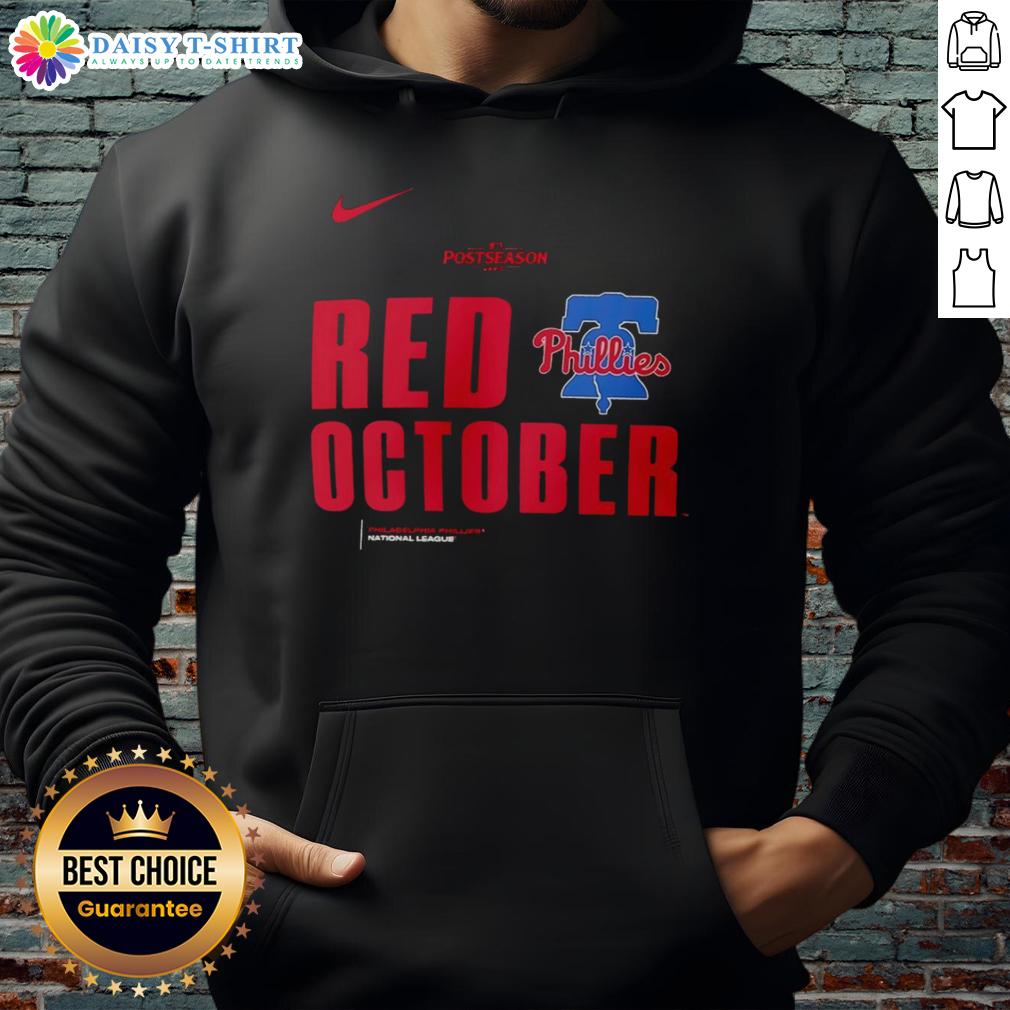 Premium Red October Philadelphia Phillies 2025 Mlb Postseason Hoodie Alt Text: Premium Red October Philadelphia Phillies 2025 MLB Postseason Hoodie showcasing team spirit and style for fans.