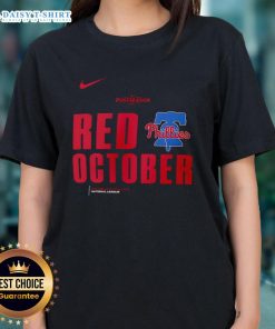 Premium Red October Philadelphia Phillies 2025 MLB Postseason Ladies Tee showcasing team spirit and style.