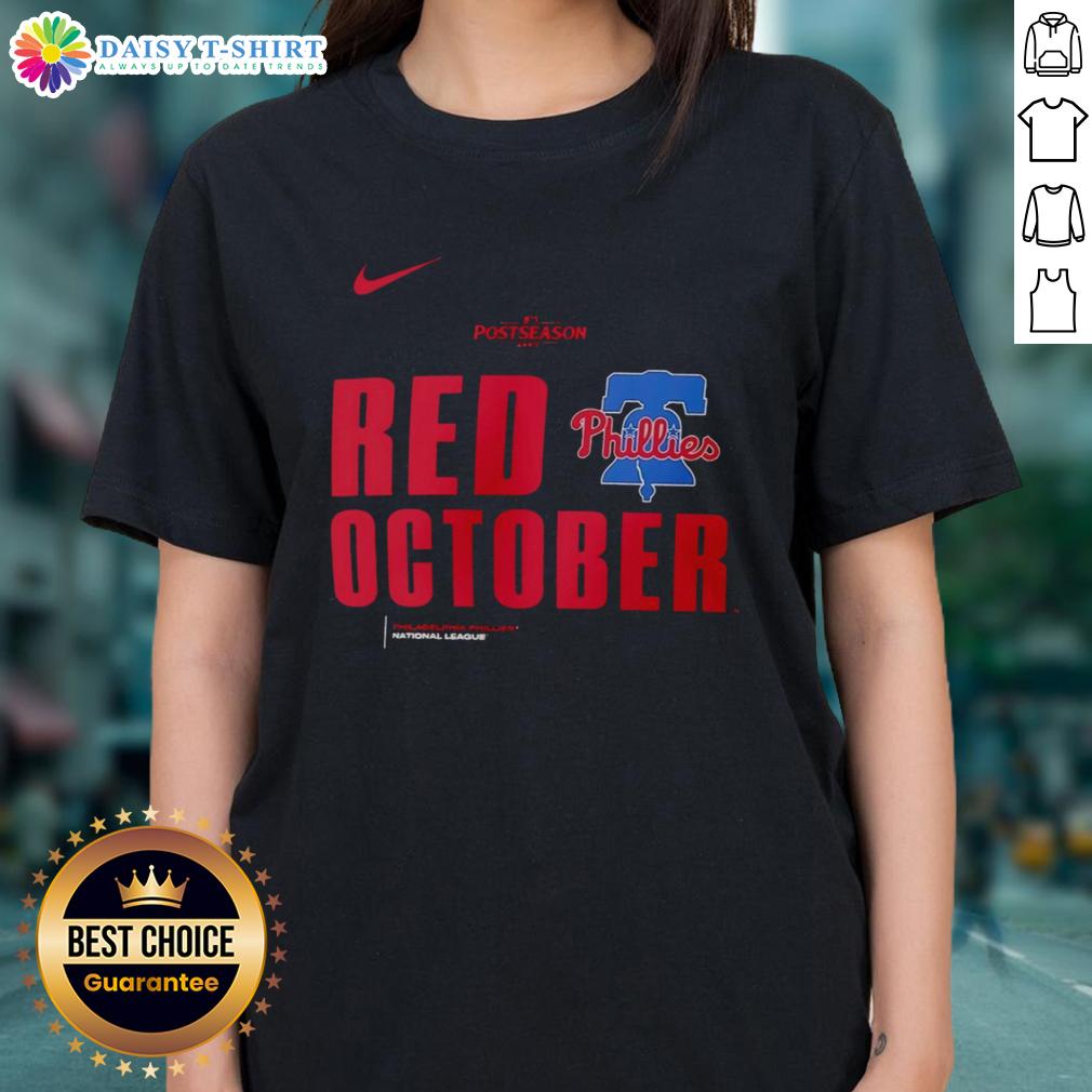 Premium Red October Philadelphia Phillies 2025 Mlb Postseason Ladies Tee Premium Red October Philadelphia Phillies 2025 MLB Postseason Ladies Tee showcasing team spirit and style.