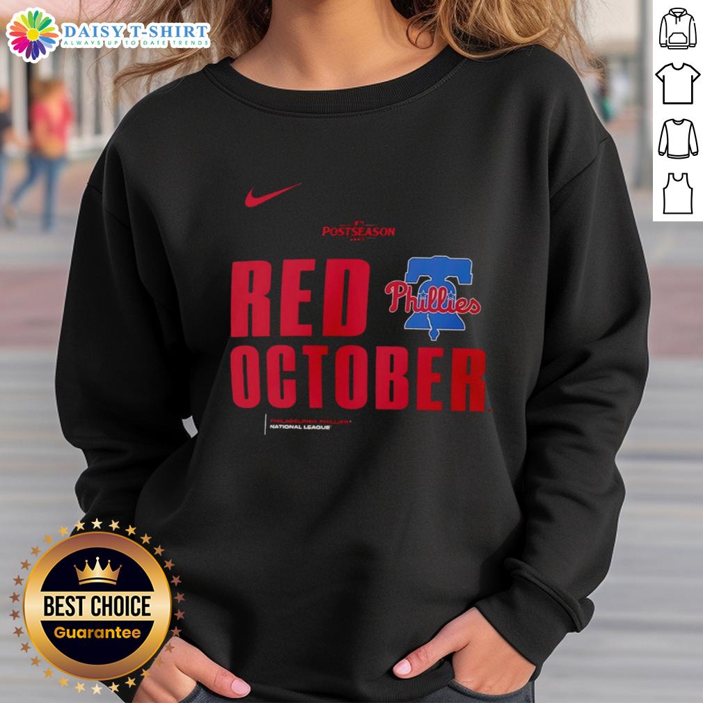 Premium Red October Philadelphia Phillies 2025 Mlb Postseason Sweatshirt Alt Text: Premium Red October Philadelphia Phillies 2025 MLB Postseason Sweatshirt showcasing team logo and vibrant color.