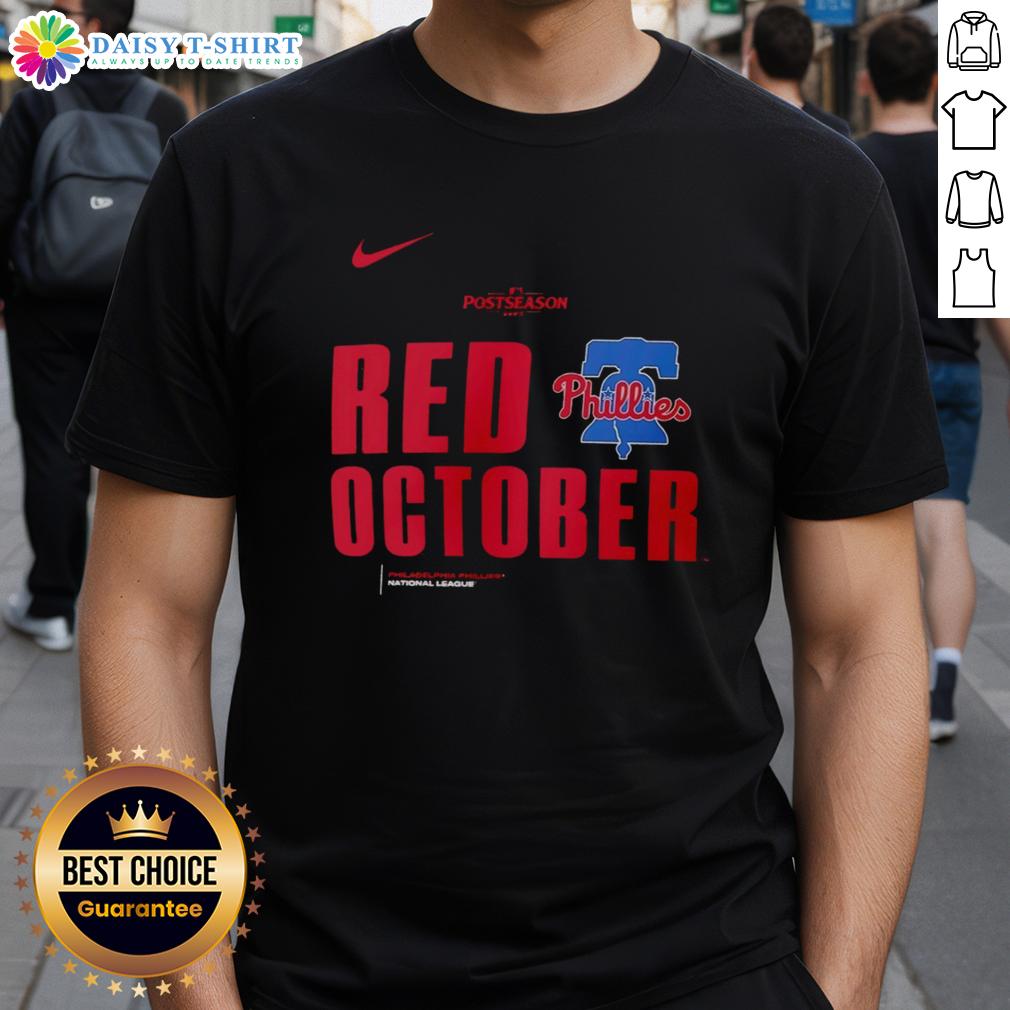 Premium Red October Philadelphia Phillies 2025 Mlb Postseason T Shirt Premium Red October Philadelphia Phillies 2025 MLB Postseason T-Shirt featuring team logo and vibrant colors for fans.