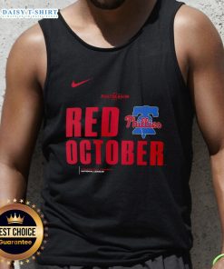 Premium Red October Philadelphia Phillies 2025 MLB postseason tank top showcasing team spirit and style.