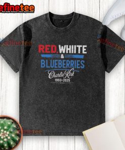 Premium red, white, and blueberries washed T-shirt by Charlie Kirk, 1993-2025, perfect for summer style.