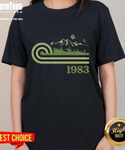 Premium Retro Vintage Forest Moon 1983 Ladies Tee featuring a retro design and vibrant colors, perfect for casual wear.