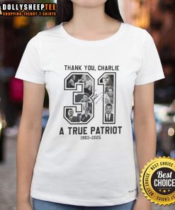 Premium RIP Charlie Kirk A True Patriot 1993-2025 Thank You Signature Memorial Ladies Tee shirt design.