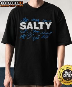 Premium Salty Detroit Lions Football Players Signature T-Shirt featuring team colors and player autographs for fans.