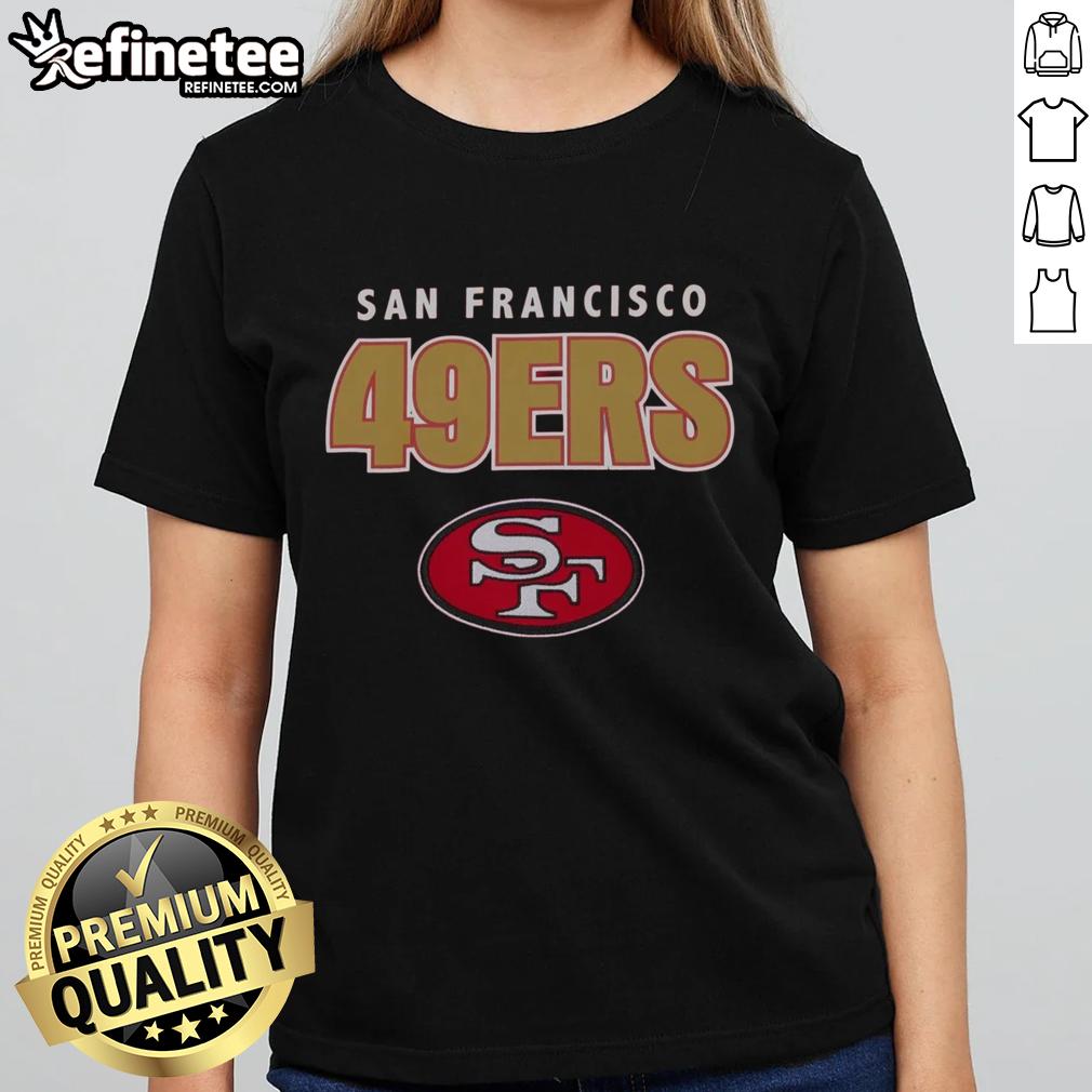 Premium Scarlet San Francisco 49Ers Throwback Ladies Tee Alt Text: Premium Scarlet San Francisco 49ers Throwback Ladies Tee featuring vintage logo and stylish design for fans.