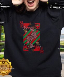 Premium scary Freddy Krueger 84 Nightmare on Elm Street horror card sweatshirt featuring iconic horror movie graphics.