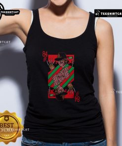 Premium scary Freddy Krueger 84 Nightmare on Elm Street horror card tank top featuring iconic horror movie design.