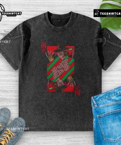 Premium scary Freddy Krueger 84 Nightmare on Elm Street horror card washed t-shirt for fans of classic horror movies.