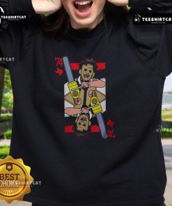 Premium scary Leatherface 74 Texas Chainsaw Massacre horror card sweatshirt featuring iconic horror film graphics.