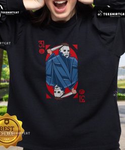 Premium Scary Michael Myers 31 Halloween Horror Card Sweatshirt featuring a bold graphic of the iconic horror character.