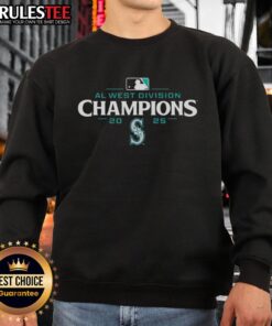 Premium Seattle Mariners 2025 AL West Division Champions Logo Sweatshirt featuring team colors and bold championship design.