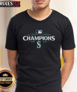 Premium Seattle Mariners 2025 AL West Division Champions logo t-shirt featuring bold graphics and team colors.