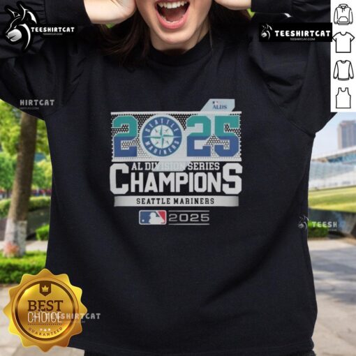 Alt Text: Premium Seattle Mariners 2025 MLB Postseason AL Division Series Champions sweatshirt in team colors with logo.