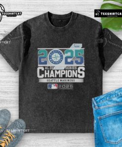 Premium Seattle Mariners 2025 MLB Postseason AL Division Series Champions washed t-shirt in blue, featuring team logo.