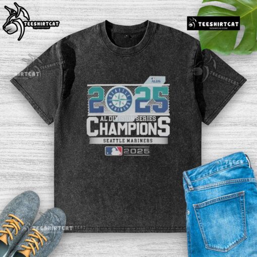 Premium Seattle Mariners 2025 MLB Postseason AL Division Series Champions washed t-shirt in blue, featuring team logo.