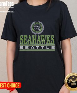 Premium Seattle Seahawks Crest Ladies Tee showcasing team logo, perfect for fans and casual wear.