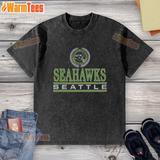Premium Seattle Seahawks Crest Washed T-Shirt featuring a vintage logo on soft fabric, perfect for fans.