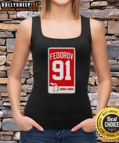 Premium Sergei Fedorov Detroit Red Wings Hockey 91 Banner Tank Top featuring iconic team colors and player graphics.