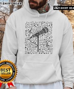 Alt Text: Premium singer microphone with musical notes, ideal for singing teachers and musicians, featured on a stylish hoodie.