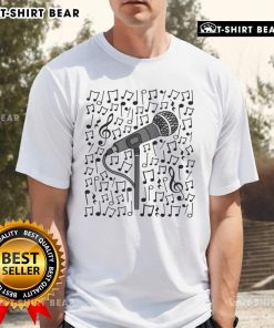 Premium Singer Microphone with musical notes design on a T-shirt for singing teachers and musicians.