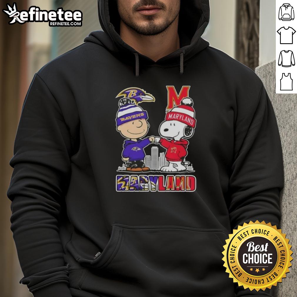 Premium Snoopy And Charlie Brown Baltimore Ravens X Maryland Terrapins Skyline Hoodie