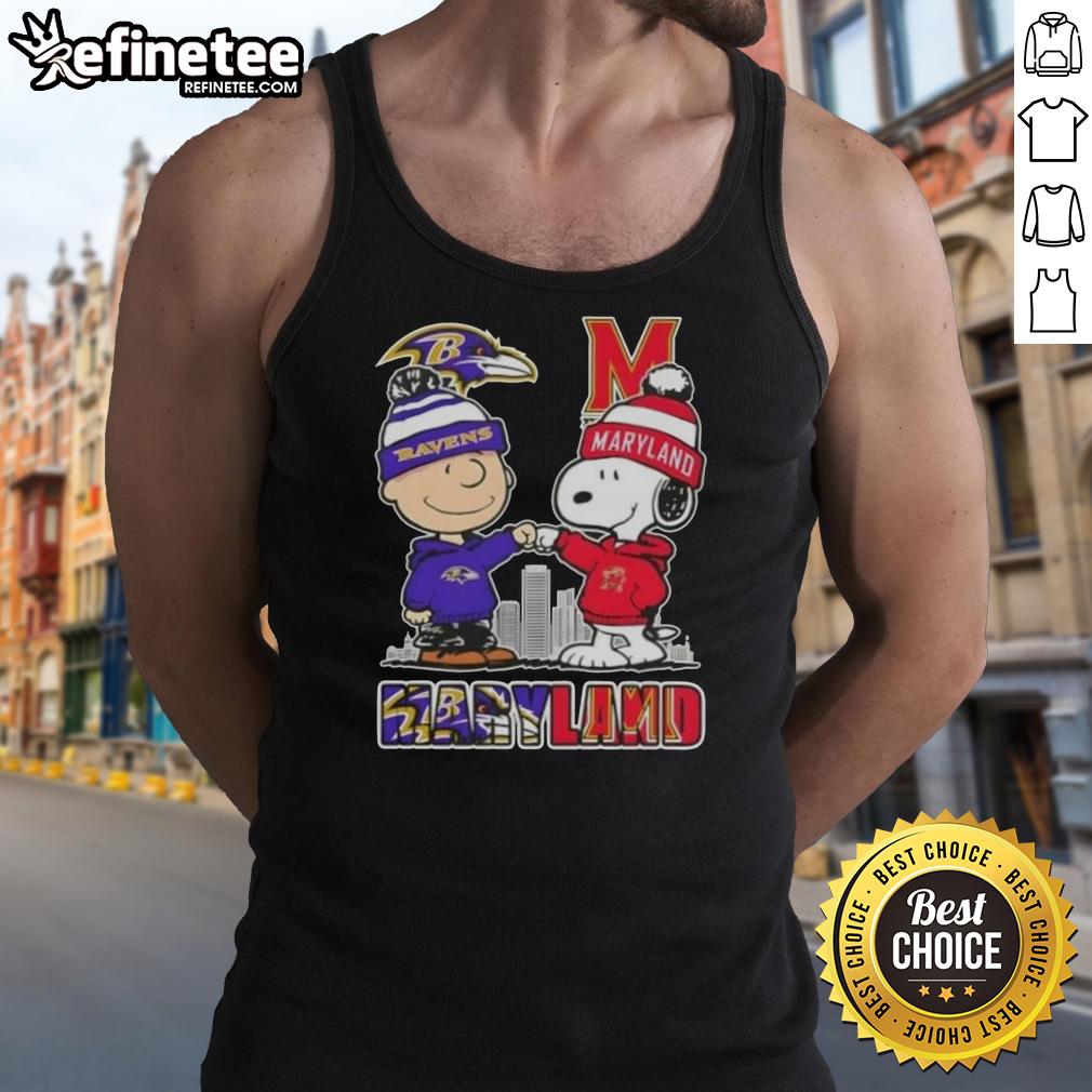 Premium Snoopy And Charlie Brown Baltimore Ravens X Maryland Terrapins Skyline Tank Top