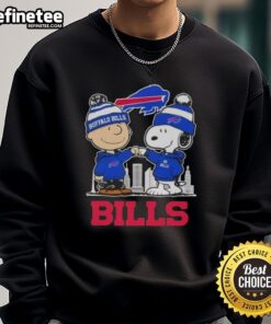 Alt Text: Premium Snoopy and Charlie Brown Buffalo Bills football skyline sweatshirt featuring vibrant graphics and soft fabric.