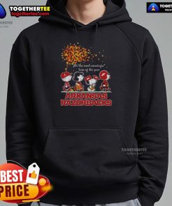 Premium Snoopy and Friends Arkansas Razorbacks autumn hoodie featuring festive design for the most wonderful time of the year.