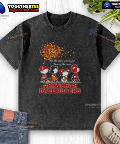Premium Snoopy and Friends Arkansas Razorbacks autumn washed t-shirt for the most wonderful time of the year.