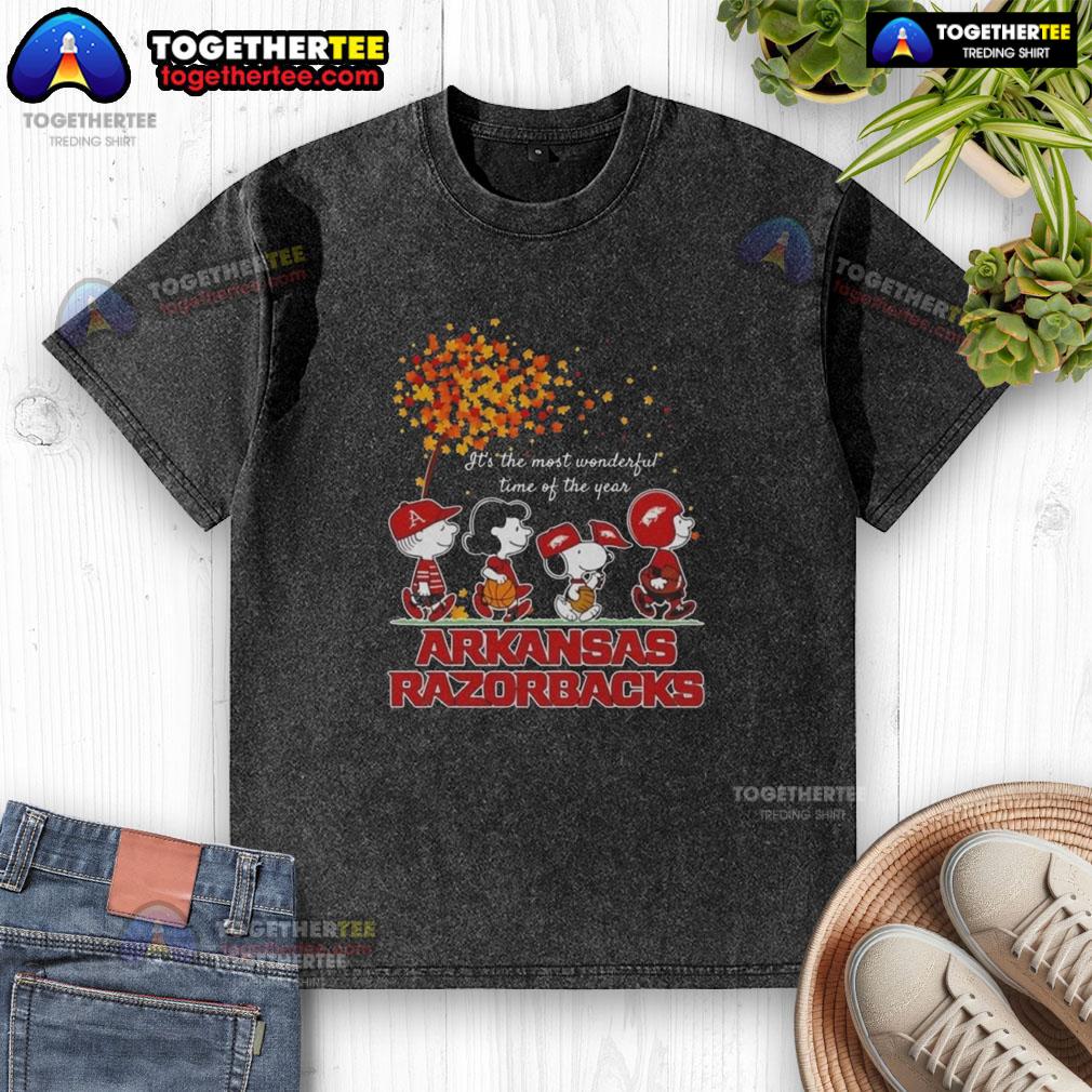 Premium Snoopy And Friends Arkansas Razorbacks It's The Most Wonderful Time Of The Year Autumn Washed T-Shirt Premium Snoopy and Friends Arkansas Razorbacks autumn washed t-shirt for the most wonderful time of the year.