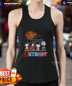 Alt Text: Premium Snoopy and Friends Autumn Tank Top featuring a festive design for the most wonderful time of the year.